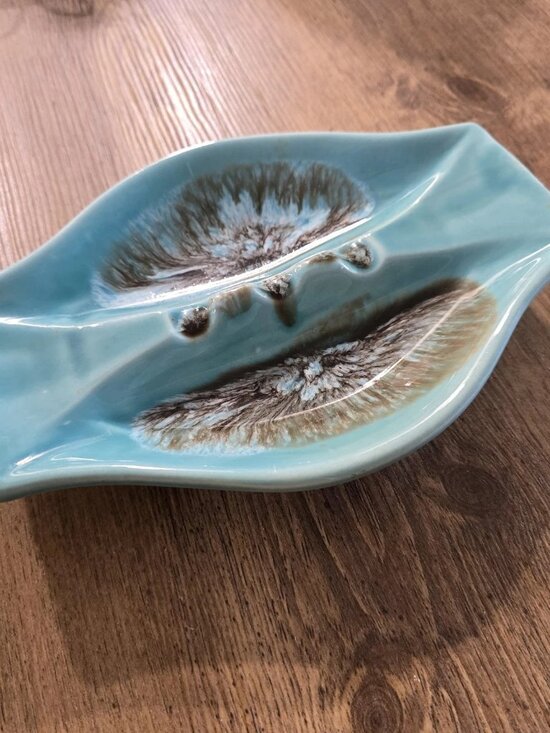 Vintage Other - Vintage Mid Century Modern Drip Glaze 9” Ceramic Double Ashtray ATOMIC USA